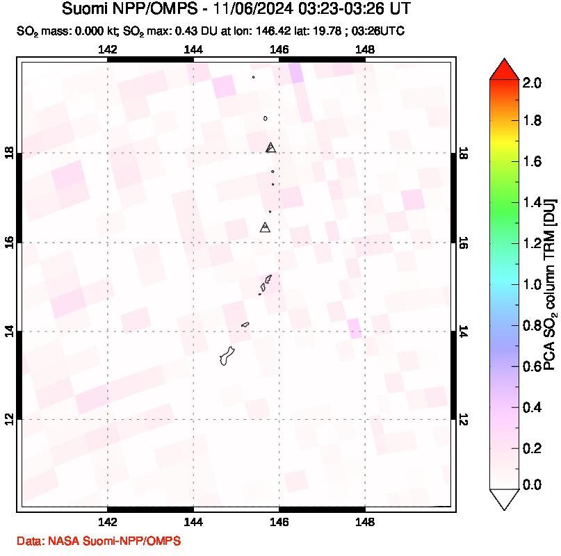 A sulfur dioxide image over Anatahan, Mariana Islands on Nov 06, 2024.