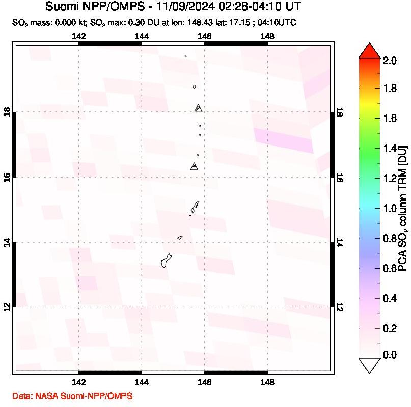 A sulfur dioxide image over Anatahan, Mariana Islands on Nov 09, 2024.