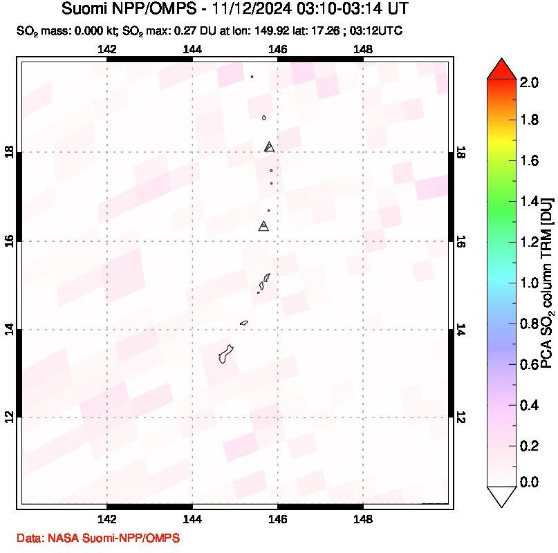 A sulfur dioxide image over Anatahan, Mariana Islands on Nov 12, 2024.