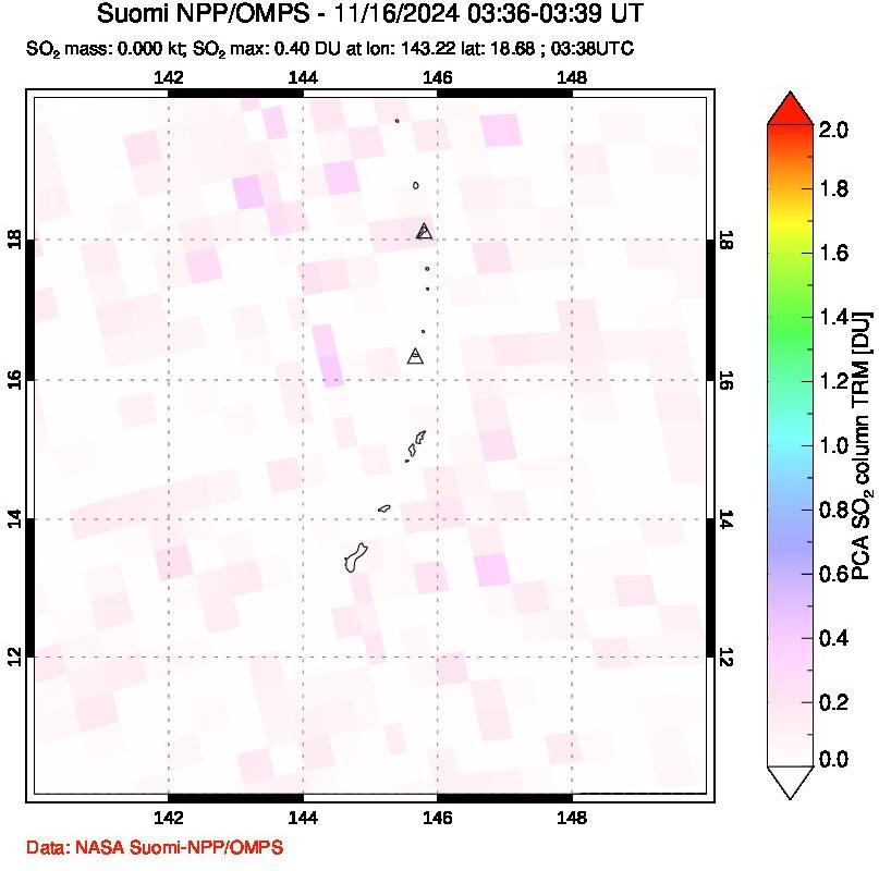 A sulfur dioxide image over Anatahan, Mariana Islands on Nov 16, 2024.