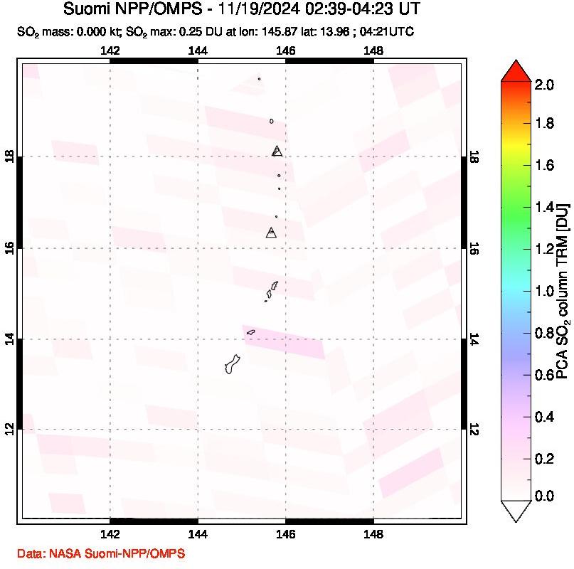 A sulfur dioxide image over Anatahan, Mariana Islands on Nov 19, 2024.