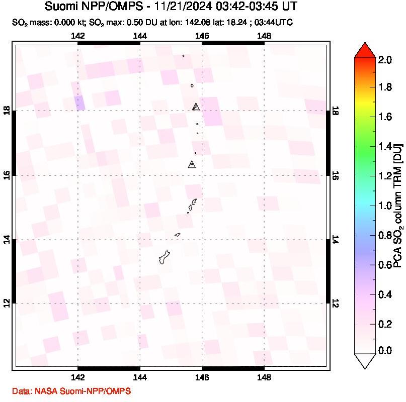 A sulfur dioxide image over Anatahan, Mariana Islands on Nov 21, 2024.