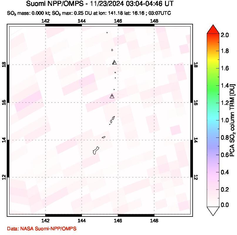 A sulfur dioxide image over Anatahan, Mariana Islands on Nov 23, 2024.