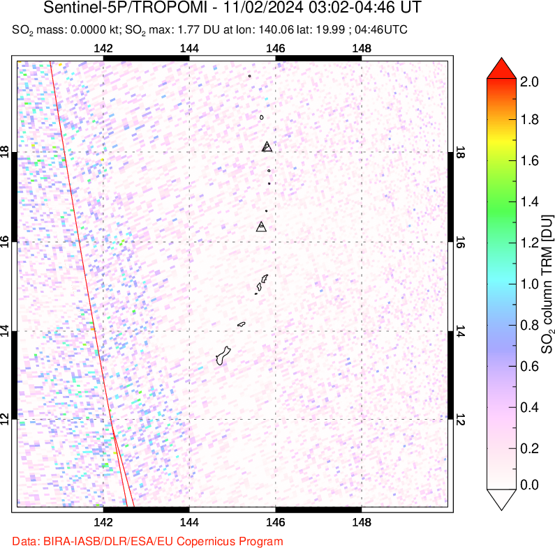 A sulfur dioxide image over Anatahan, Mariana Islands on Nov 02, 2024.