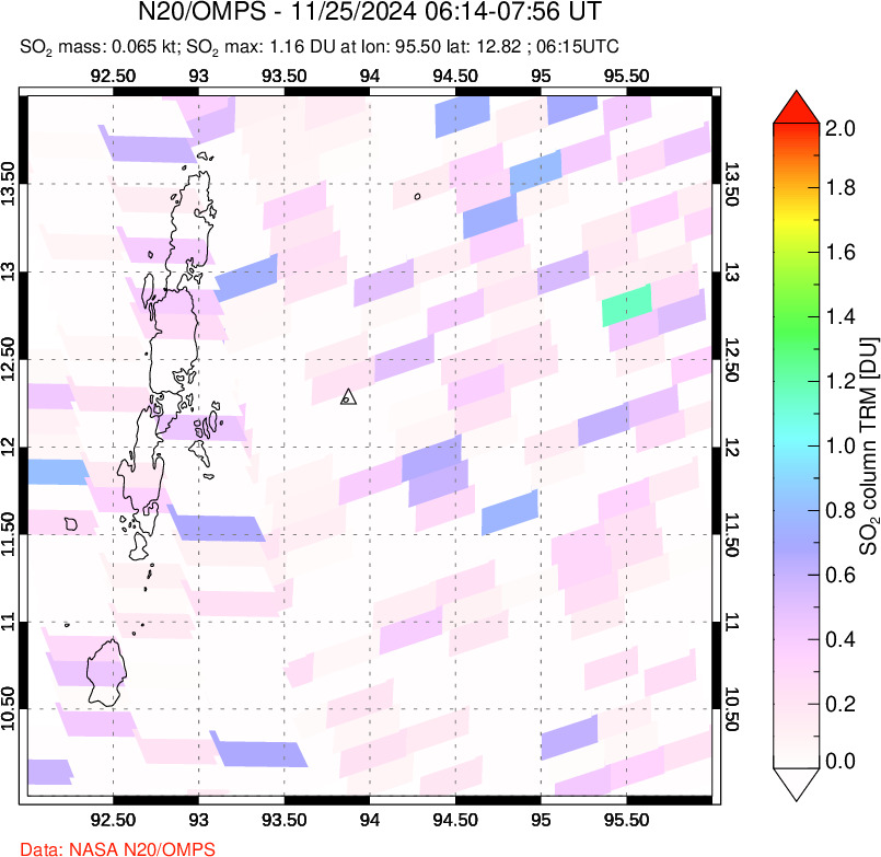 A sulfur dioxide image over Andaman Islands, Indian Ocean on Nov 25, 2024.