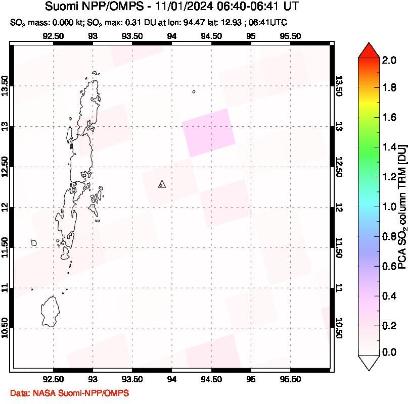 A sulfur dioxide image over Andaman Islands, Indian Ocean on Nov 01, 2024.