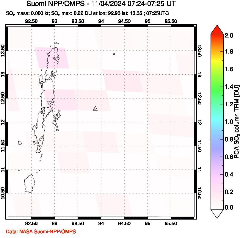 A sulfur dioxide image over Andaman Islands, Indian Ocean on Nov 04, 2024.