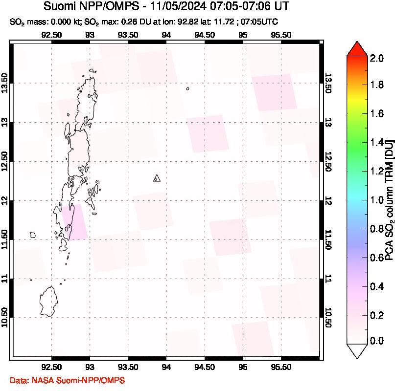 A sulfur dioxide image over Andaman Islands, Indian Ocean on Nov 05, 2024.