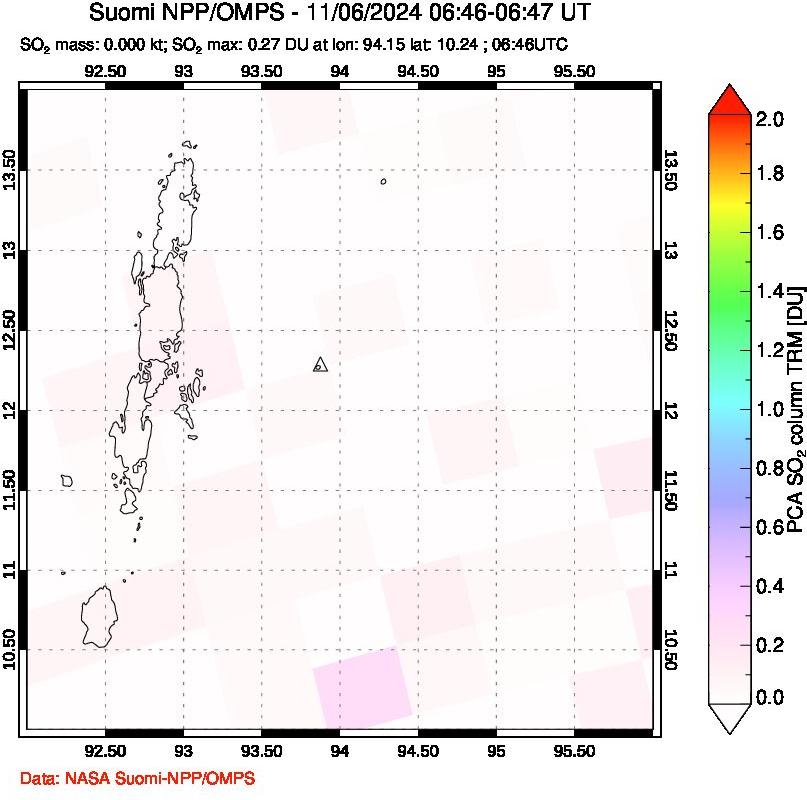 A sulfur dioxide image over Andaman Islands, Indian Ocean on Nov 06, 2024.