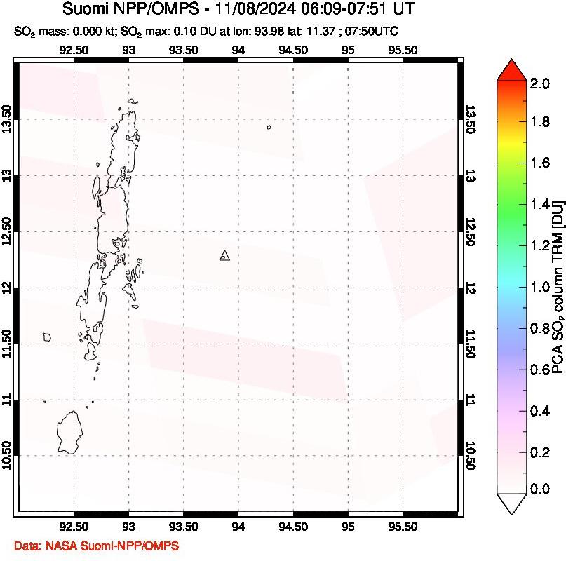 A sulfur dioxide image over Andaman Islands, Indian Ocean on Nov 08, 2024.