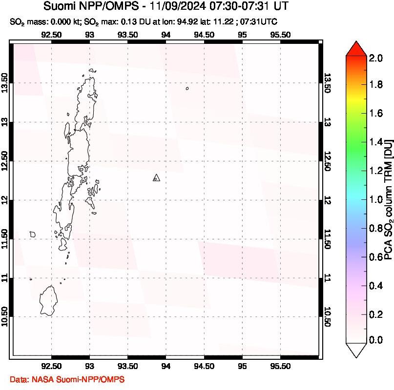 A sulfur dioxide image over Andaman Islands, Indian Ocean on Nov 09, 2024.