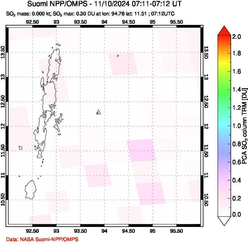 A sulfur dioxide image over Andaman Islands, Indian Ocean on Nov 10, 2024.