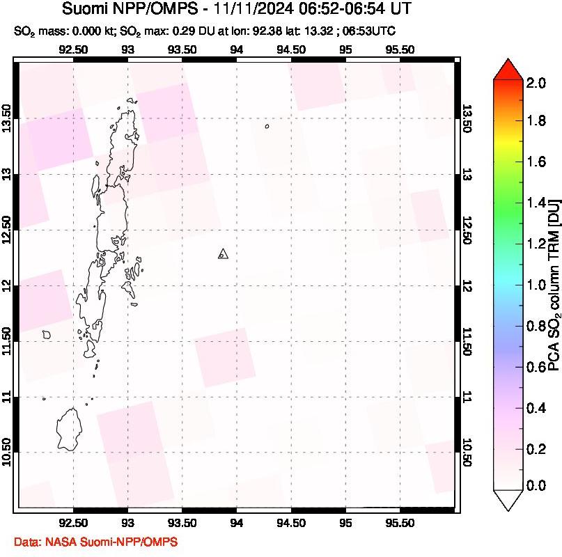 A sulfur dioxide image over Andaman Islands, Indian Ocean on Nov 11, 2024.