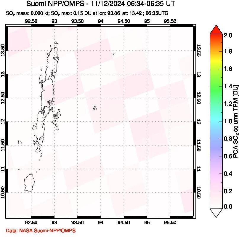 A sulfur dioxide image over Andaman Islands, Indian Ocean on Nov 12, 2024.