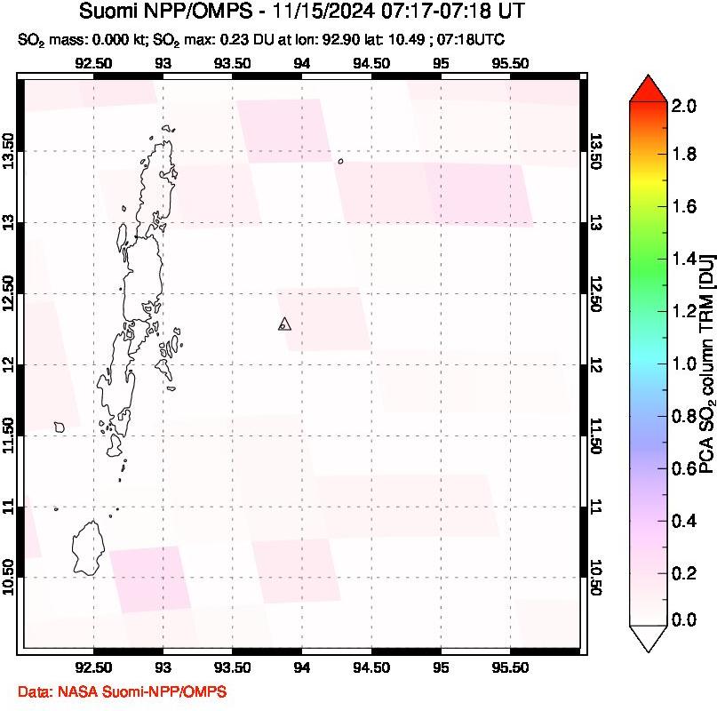 A sulfur dioxide image over Andaman Islands, Indian Ocean on Nov 15, 2024.