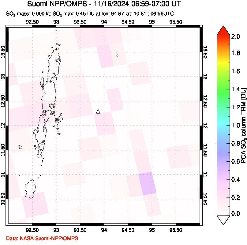 A sulfur dioxide image over Andaman Islands, Indian Ocean on Nov 16, 2024.