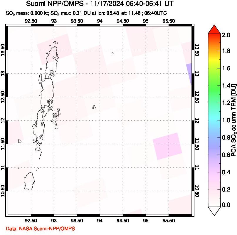 A sulfur dioxide image over Andaman Islands, Indian Ocean on Nov 17, 2024.