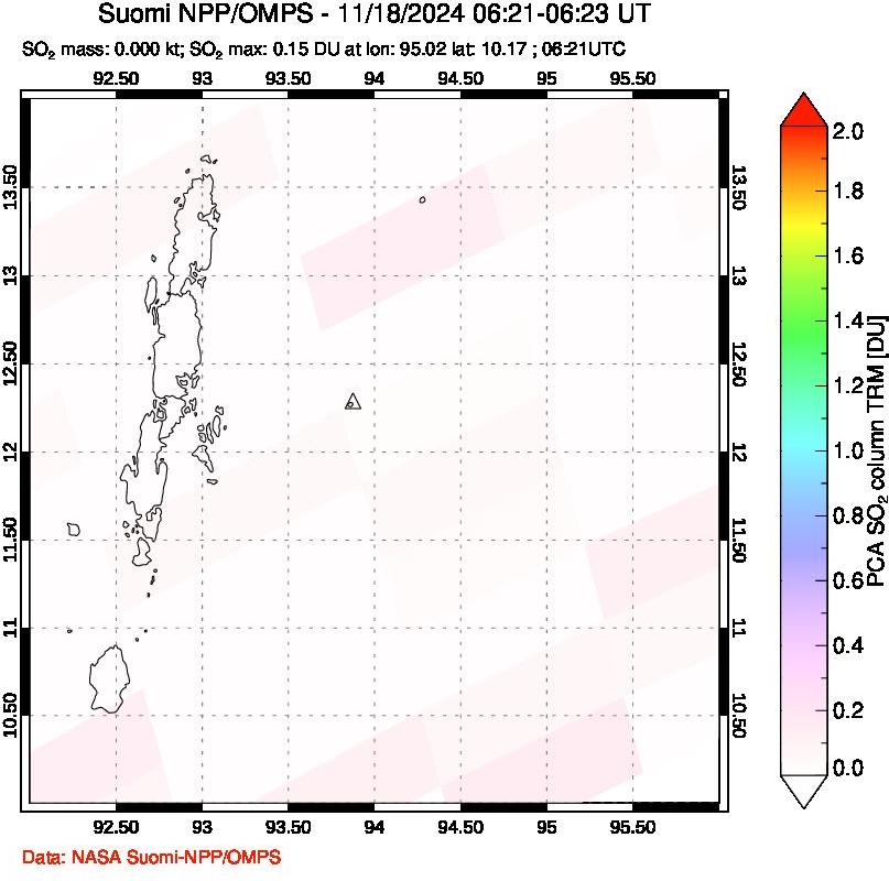 A sulfur dioxide image over Andaman Islands, Indian Ocean on Nov 18, 2024.