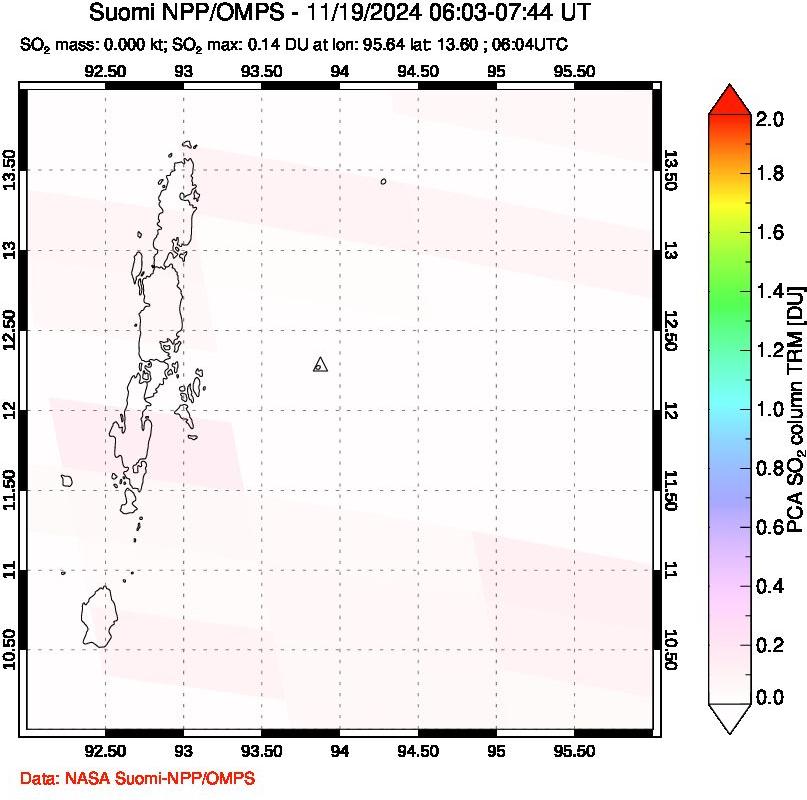 A sulfur dioxide image over Andaman Islands, Indian Ocean on Nov 19, 2024.