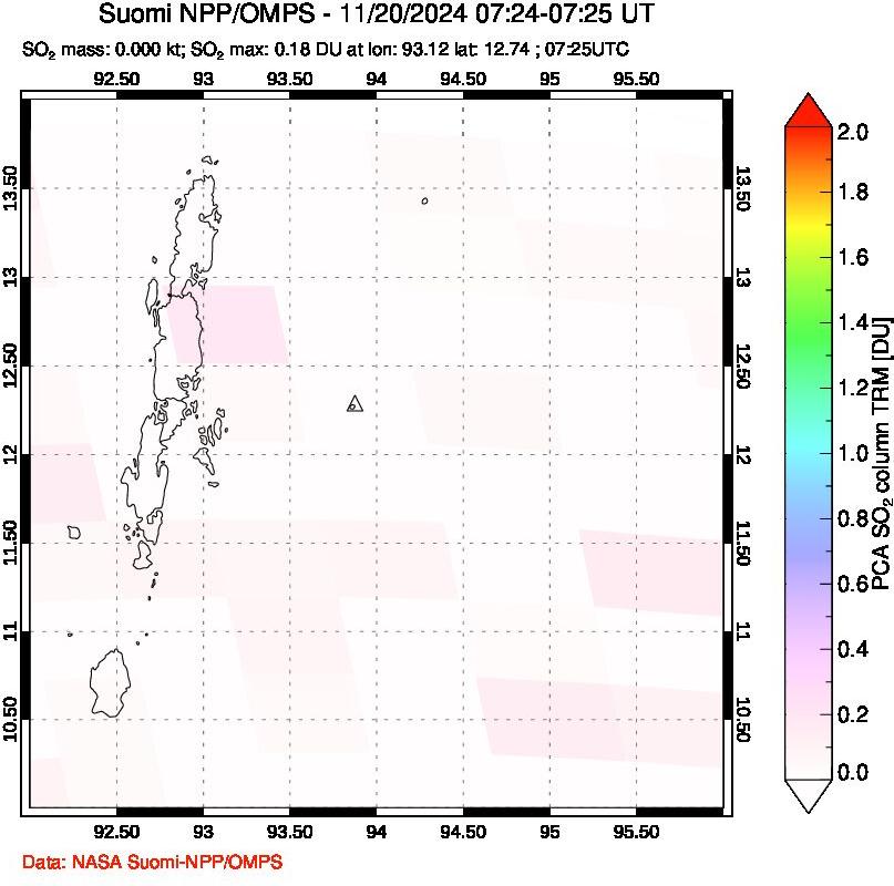 A sulfur dioxide image over Andaman Islands, Indian Ocean on Nov 20, 2024.