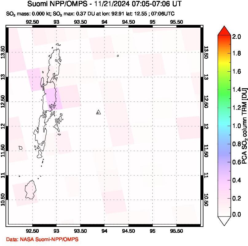 A sulfur dioxide image over Andaman Islands, Indian Ocean on Nov 21, 2024.