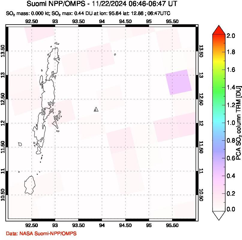 A sulfur dioxide image over Andaman Islands, Indian Ocean on Nov 22, 2024.