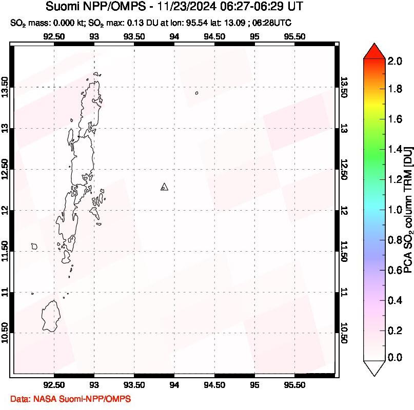 A sulfur dioxide image over Andaman Islands, Indian Ocean on Nov 23, 2024.