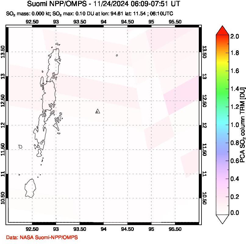 A sulfur dioxide image over Andaman Islands, Indian Ocean on Nov 24, 2024.