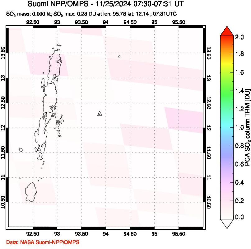 A sulfur dioxide image over Andaman Islands, Indian Ocean on Nov 25, 2024.