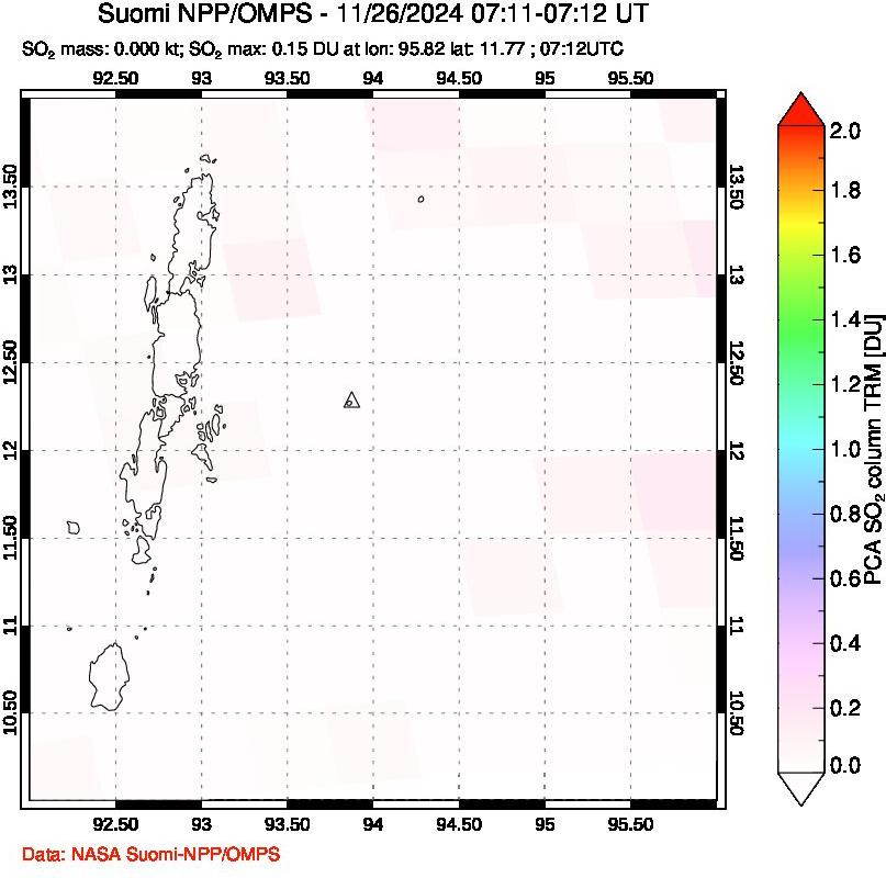 A sulfur dioxide image over Andaman Islands, Indian Ocean on Nov 26, 2024.