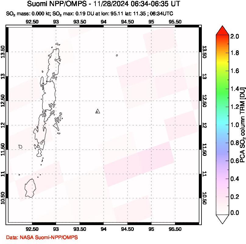 A sulfur dioxide image over Andaman Islands, Indian Ocean on Nov 28, 2024.