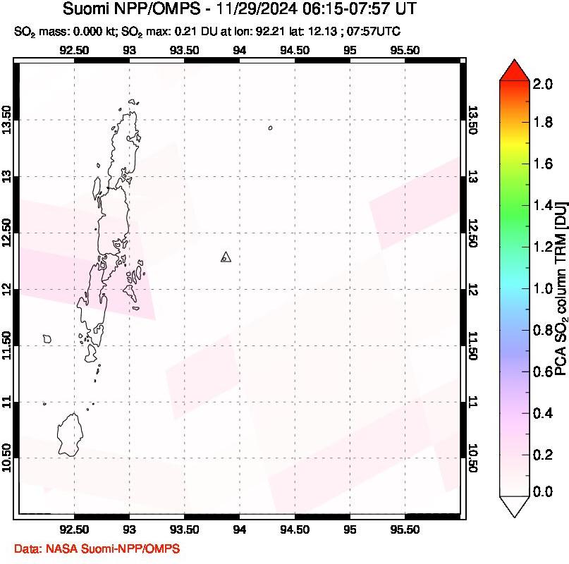 A sulfur dioxide image over Andaman Islands, Indian Ocean on Nov 29, 2024.