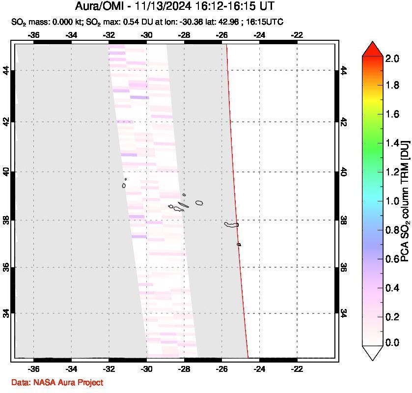 A sulfur dioxide image over Azore Islands, Portugal on Nov 13, 2024.