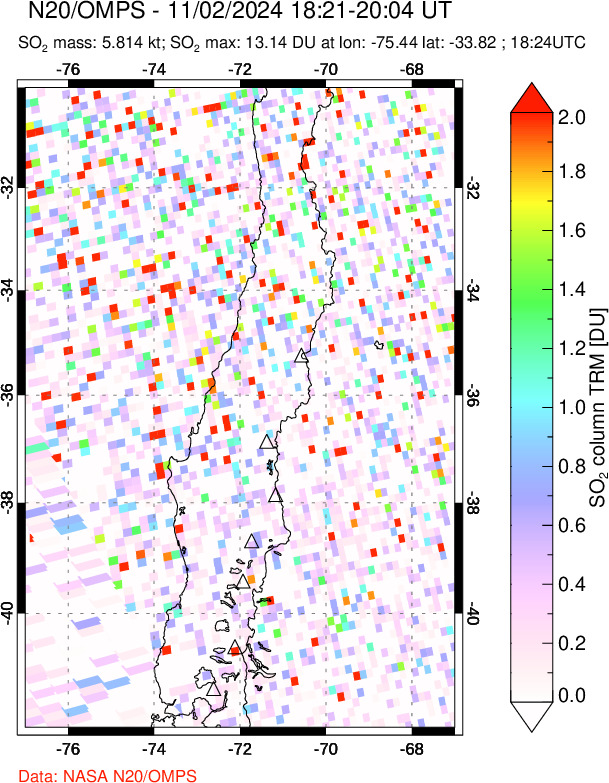 A sulfur dioxide image over Central Chile on Nov 02, 2024.