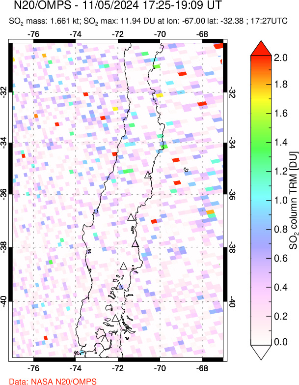 A sulfur dioxide image over Central Chile on Nov 05, 2024.