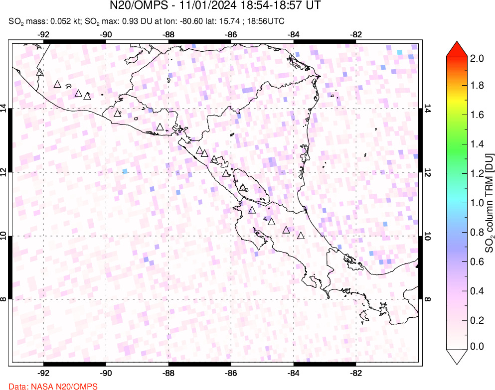 A sulfur dioxide image over Central America on Nov 01, 2024.