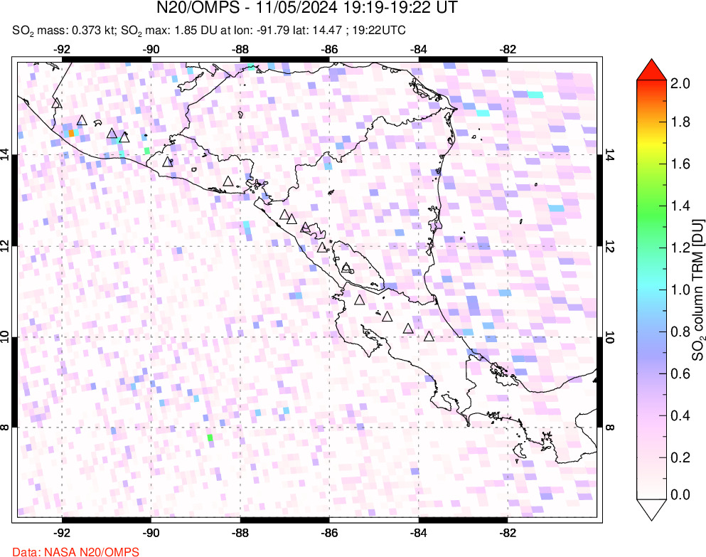 A sulfur dioxide image over Central America on Nov 05, 2024.