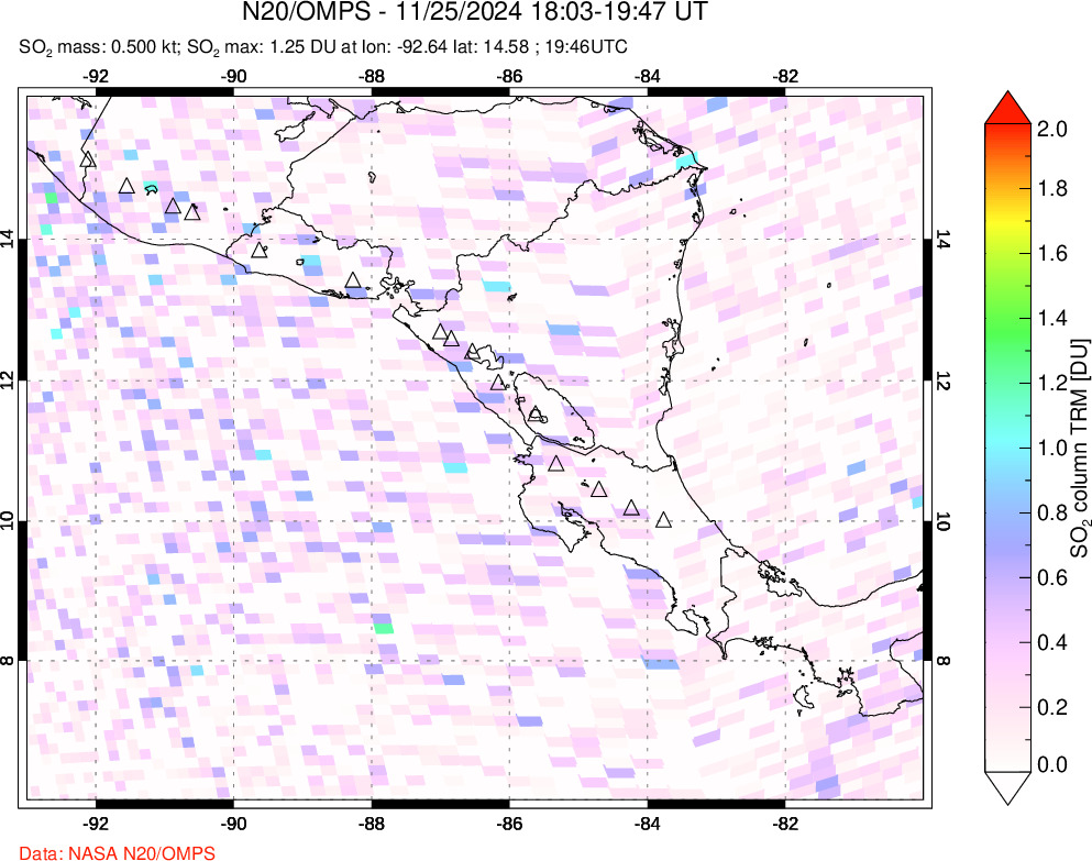 A sulfur dioxide image over Central America on Nov 25, 2024.