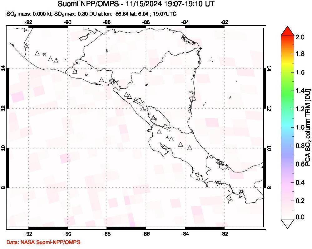 A sulfur dioxide image over Central America on Nov 15, 2024.