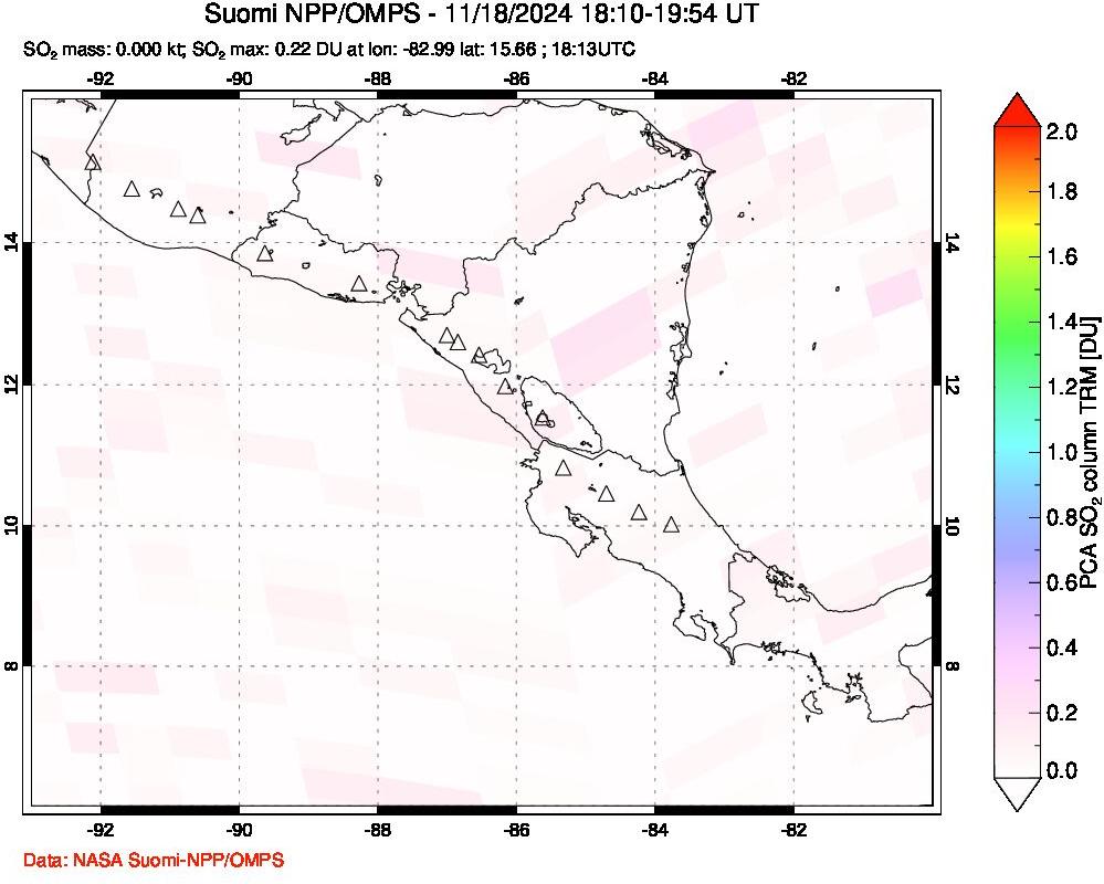 A sulfur dioxide image over Central America on Nov 18, 2024.