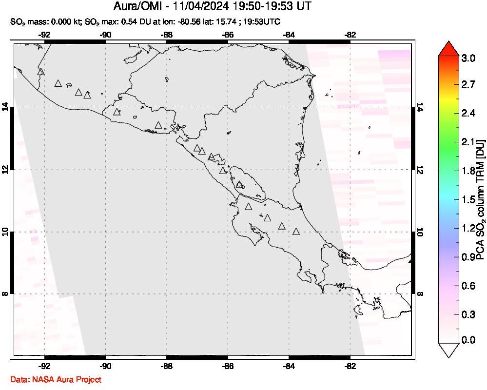 A sulfur dioxide image over Central America on Nov 04, 2024.