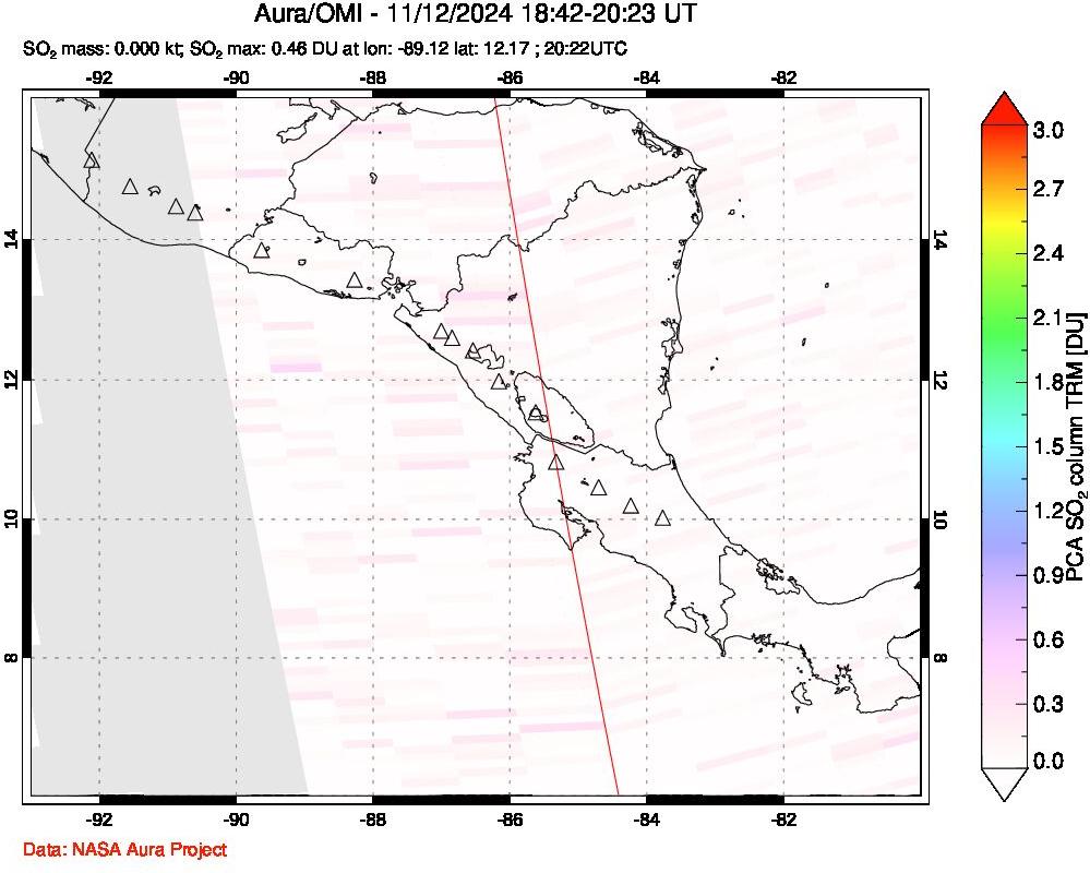 A sulfur dioxide image over Central America on Nov 12, 2024.