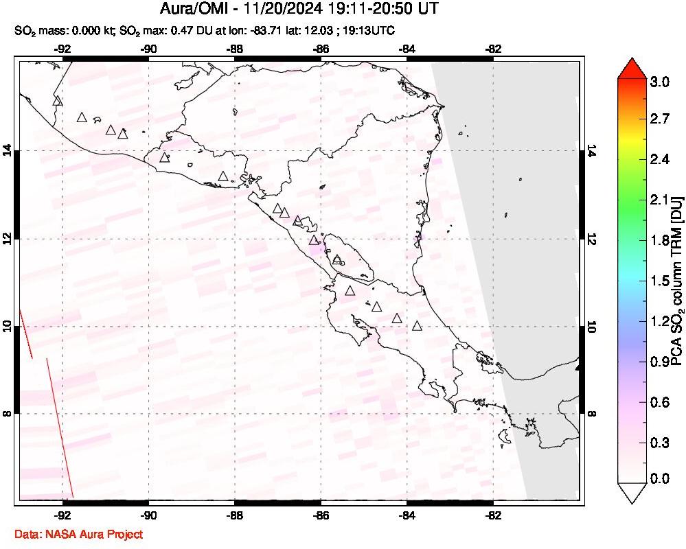 A sulfur dioxide image over Central America on Nov 20, 2024.