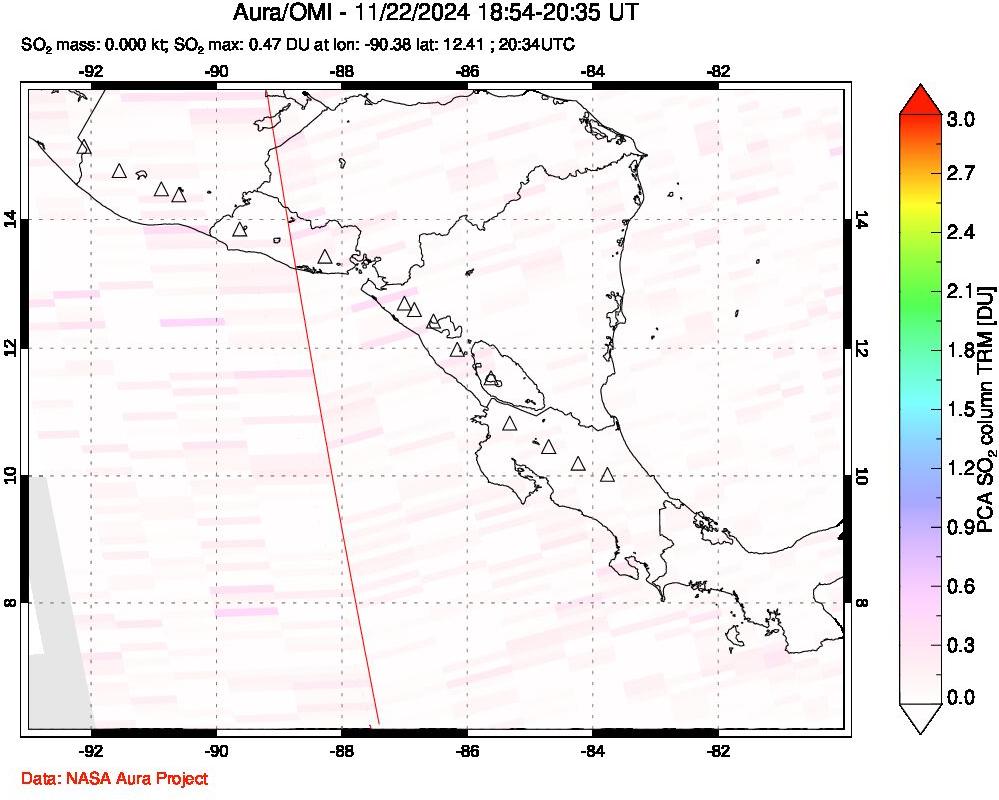 A sulfur dioxide image over Central America on Nov 22, 2024.