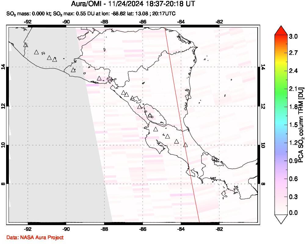 A sulfur dioxide image over Central America on Nov 24, 2024.