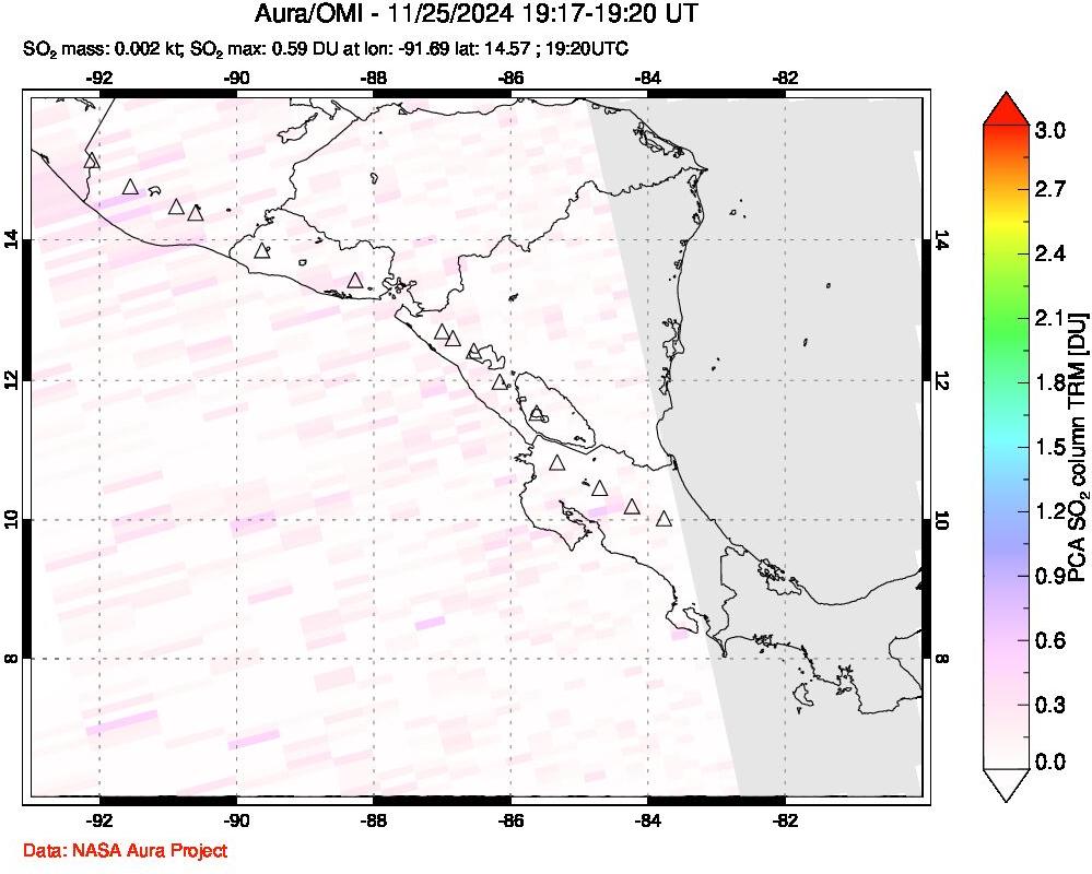 A sulfur dioxide image over Central America on Nov 25, 2024.