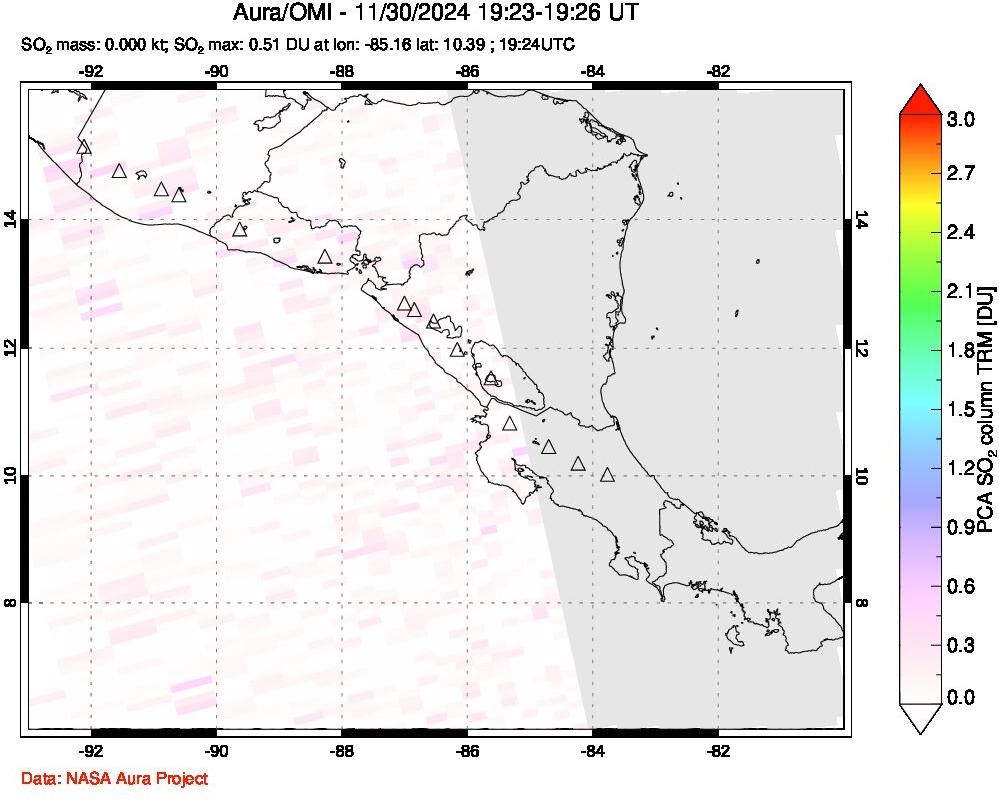 A sulfur dioxide image over Central America on Nov 30, 2024.