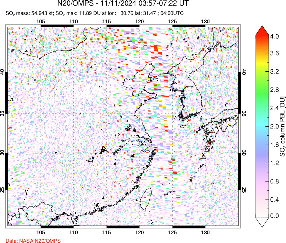 A sulfur dioxide image over Eastern China on Nov 11, 2024.