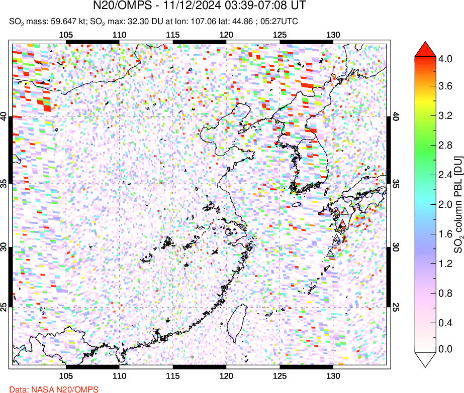 A sulfur dioxide image over Eastern China on Nov 12, 2024.