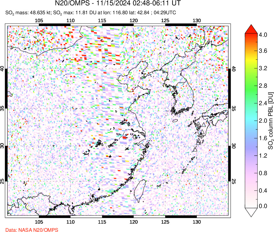 A sulfur dioxide image over Eastern China on Nov 15, 2024.